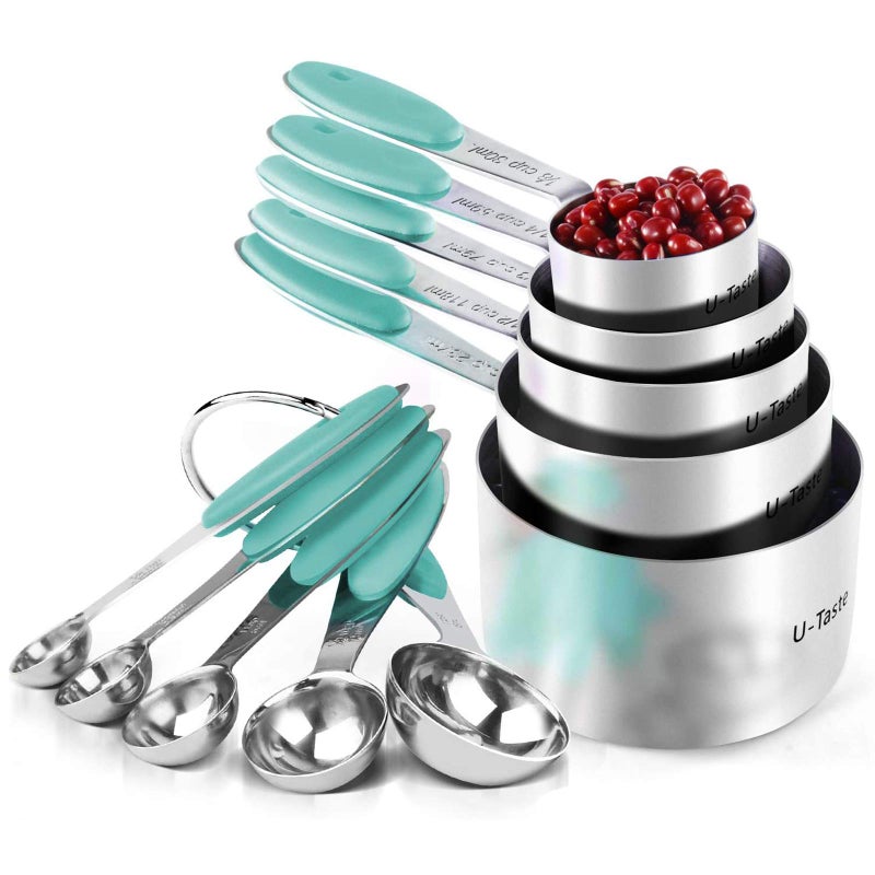 U-Taste Measuring Cups : U-Taste 18/8 Stainless Steel Measuring Cups and Spoons Set of 10 Piece, Upgraded Thickness Handle(Aqua Sky) - Image 1
